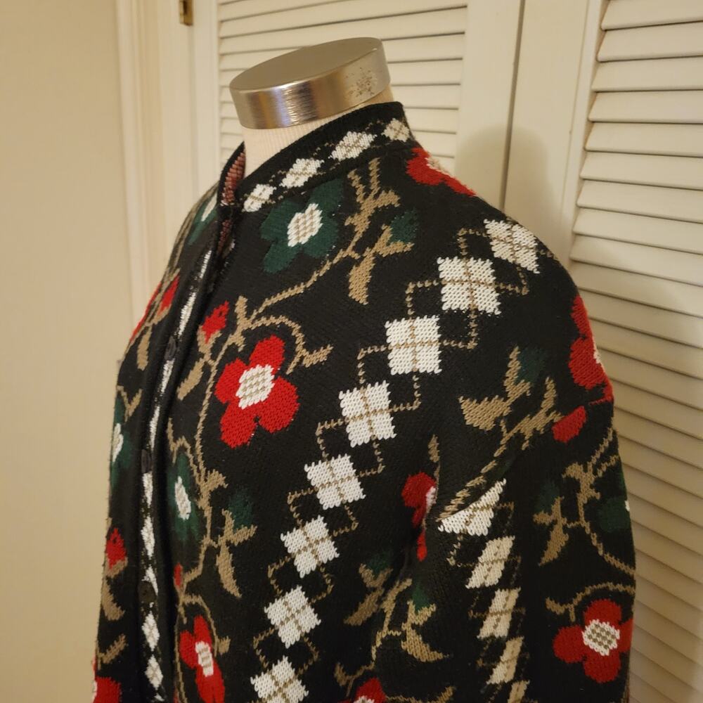 Vintage Woven Plaid Floral Midi Acrylic Sweater Dress Medium Large - Picture 2 of 8